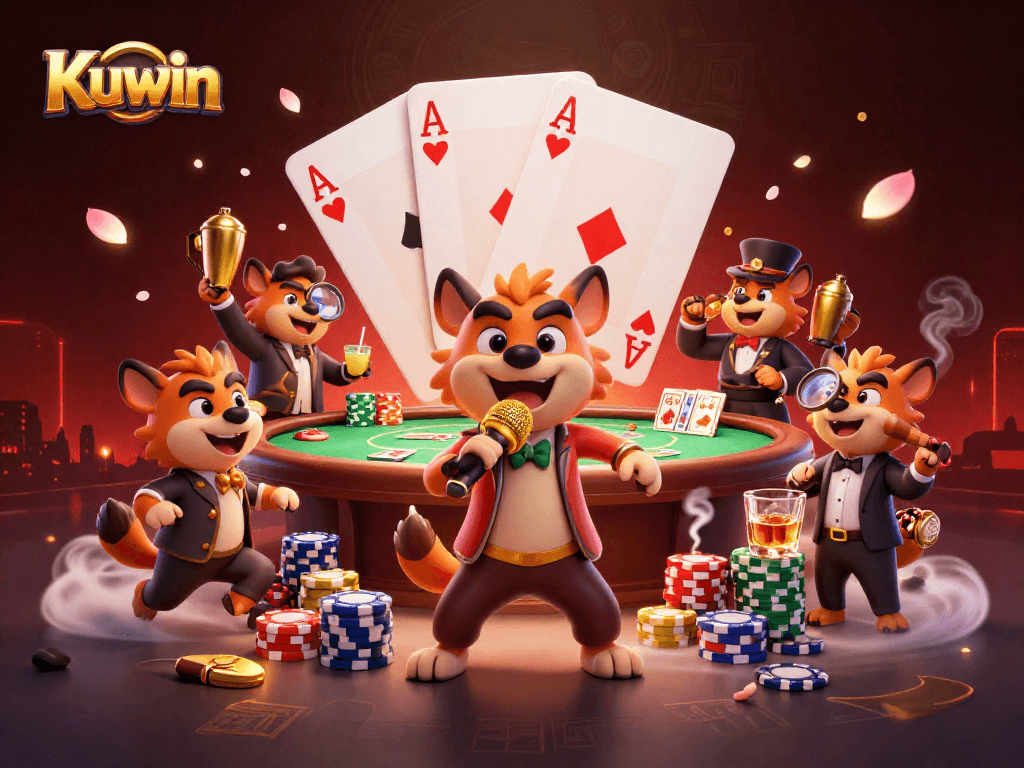 Kuwin offers a vibrant and engaging casino experience with a lively scene featuring hyenas showcasing comedy and cocktails.