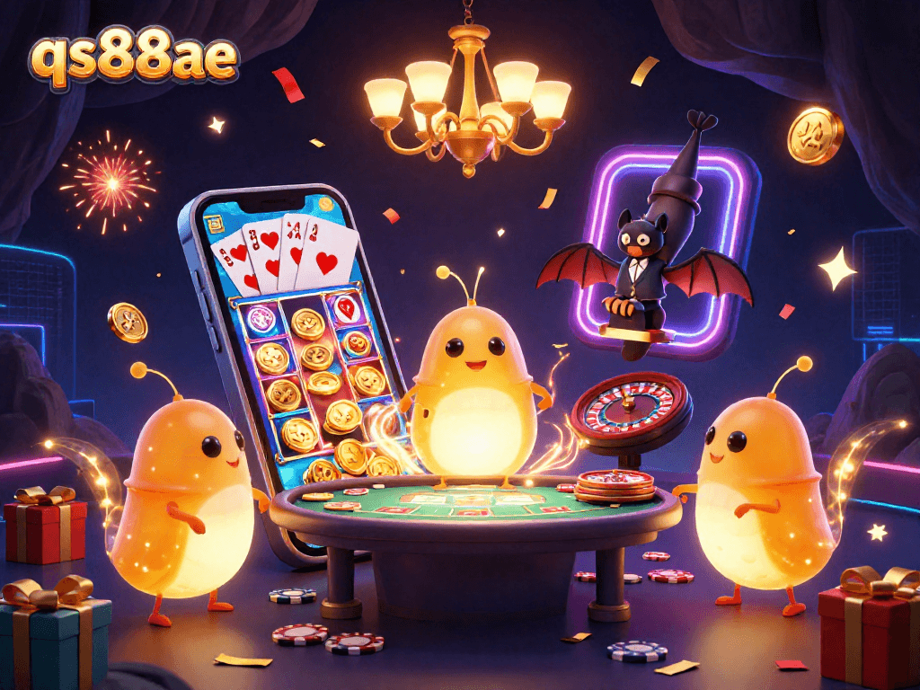 Experience winning thrills at qs88ae with a vibrant cave casino lit by glowworms and a bat dealer.