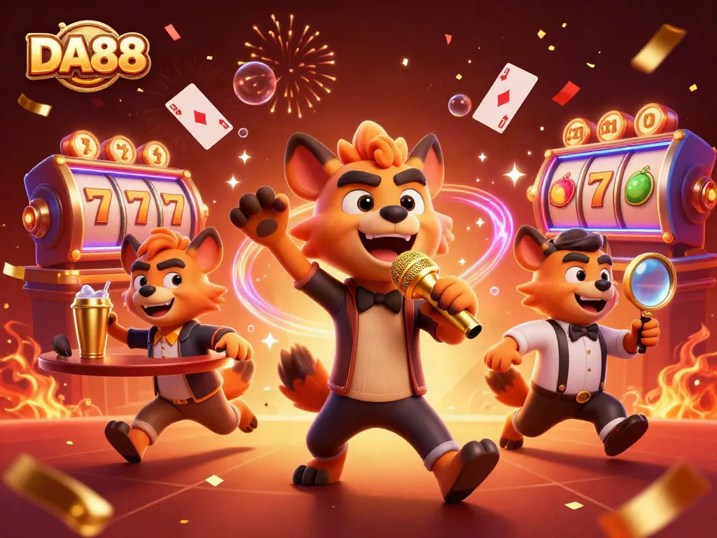 DA88 players enjoying casino thrills with lively hyena characters in action.