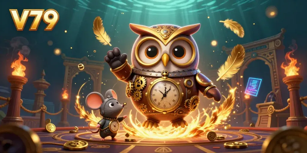 Experience V79's thrilling casino adventure with steampunk characters amid glowing gaming elements.