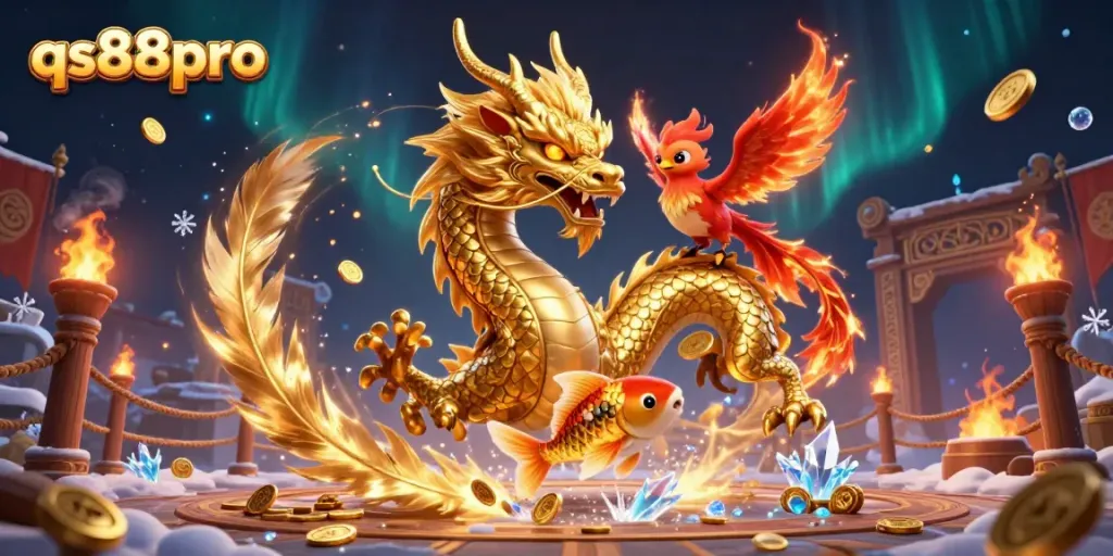 Experience thrilling wins with qs88pro's vibrant dragon and phoenix casino scene.