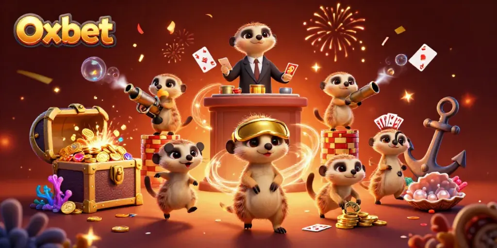 Experience exciting gameplay at Oxbet with a cheerful meerkat casino scene full of vibrant elements.