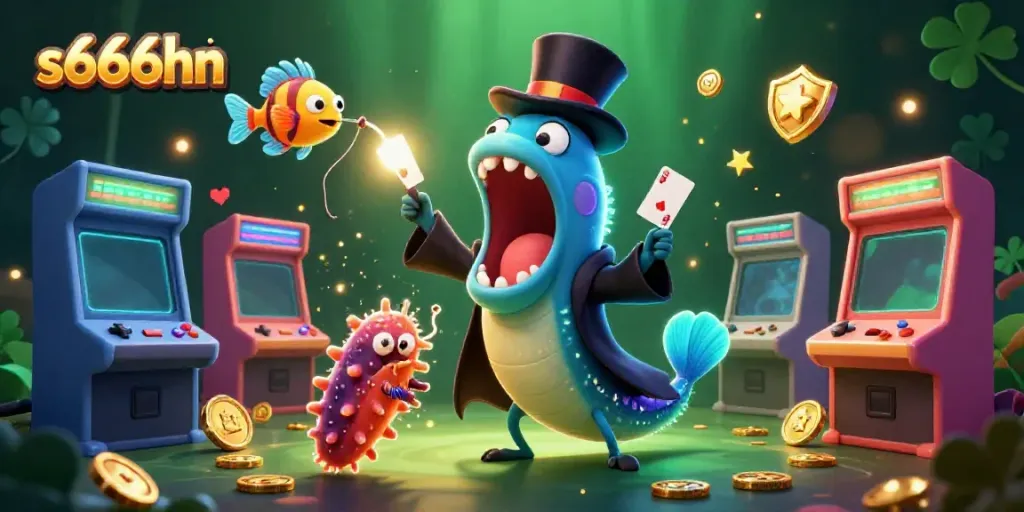 S666hn showcases a vibrant casino scene with an eel magician and glowing gaming elements