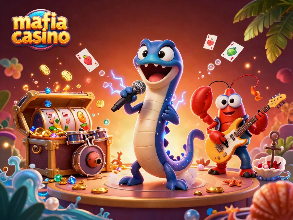 Experience the thrill of mafia casino with a lively electric eel DJ and vibrant underwater treasures.