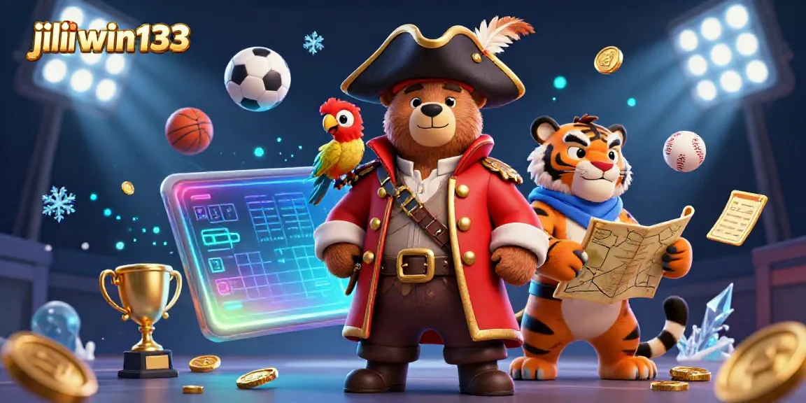 Engage in exciting sports action with jiliwin133, featuring a pirate bear and tiger amidst vibrant gambling elements.