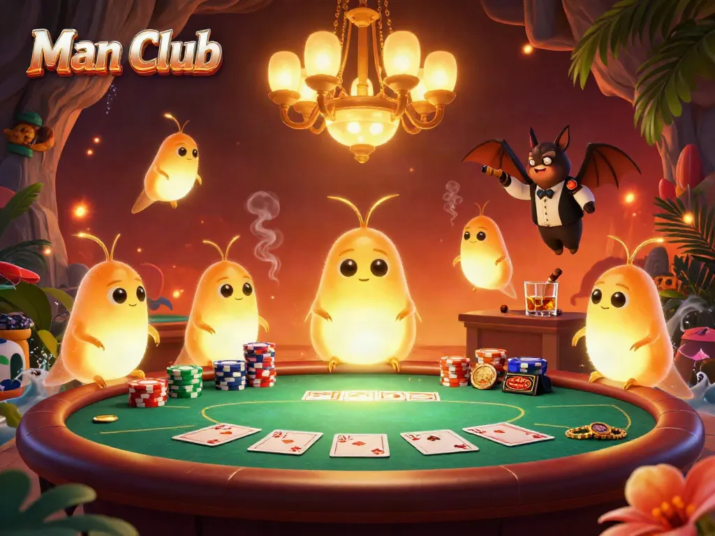 Engage in exciting poker action at Man Club's vibrant cave casino illuminated by glowworms.