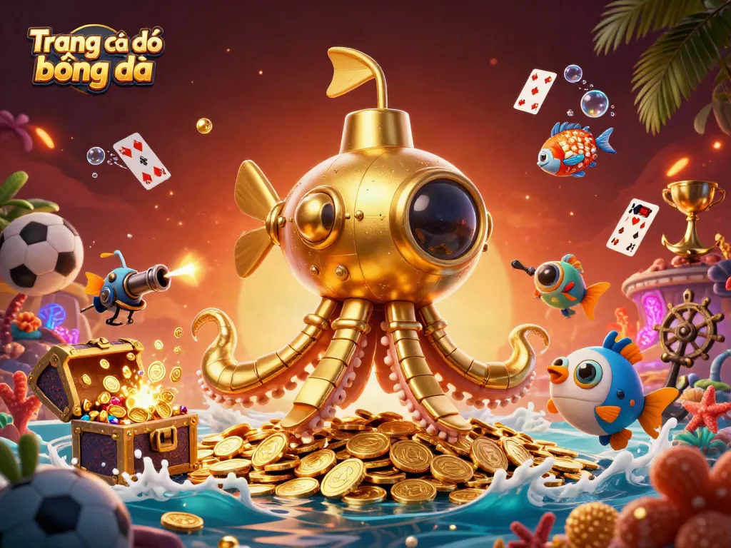 Engaging scene of Trang cá độ bóng đá represented by a 3D kraken and betting elements, showcasing sports excitement.