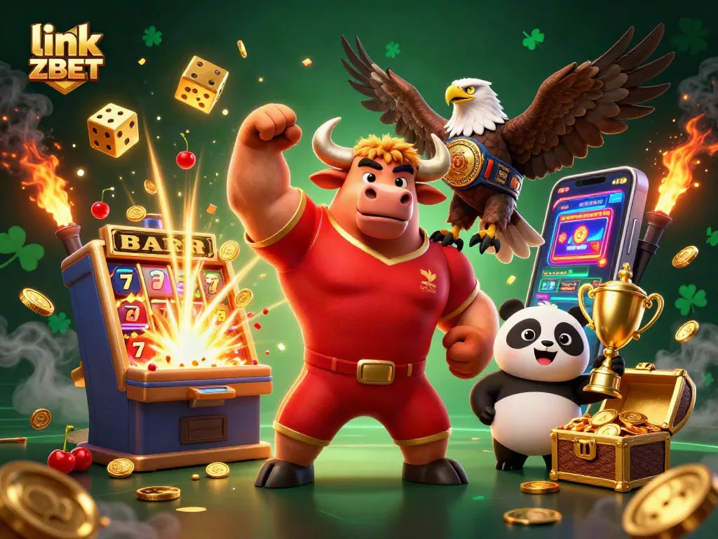 Engage with exhilarating casino action at link ZBET, featuring a vibrant scene with characters celebrating a jackpot.