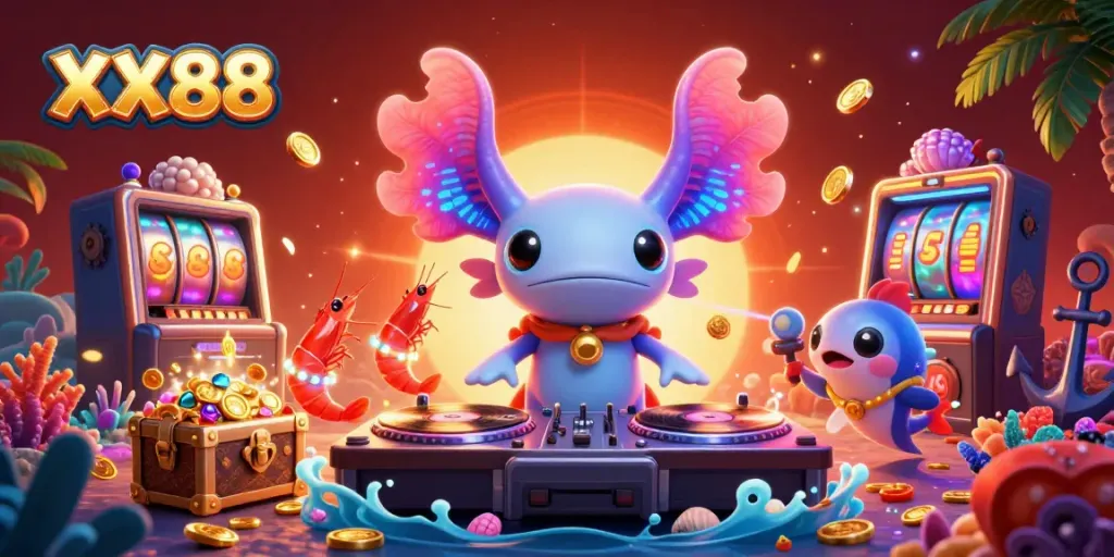 Experience the excitement of XX88's dynamic gaming scene with vibrant characters and thrilling casino elements.