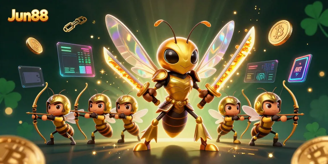 Join Jun88 in an epic casino adventure with dynamic characters and vibrant elements representing online gaming.