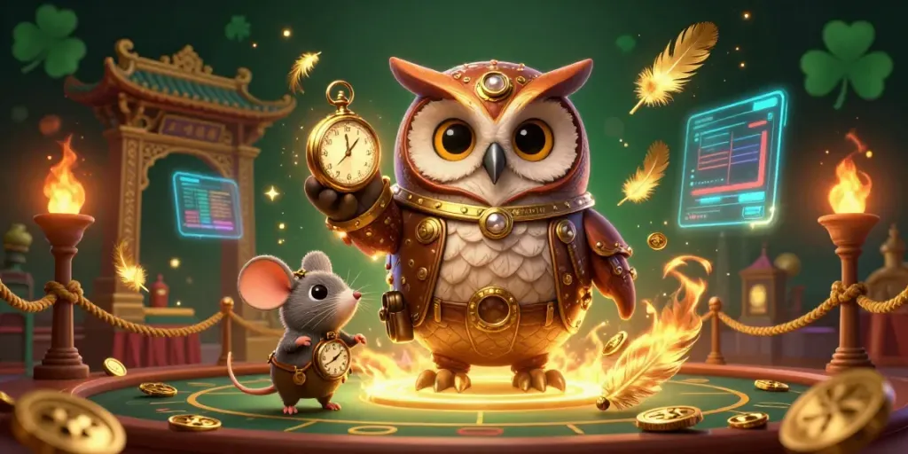 Engage with nhacaiuytin84 at an enchanting steampunk-themed online casino showcasing vibrant 3D characters.