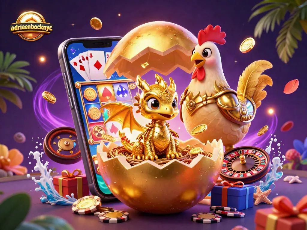 Experience thrilling jackpots at adriaenblocknyc as a golden dragon emerges from a treasure of poker chips.