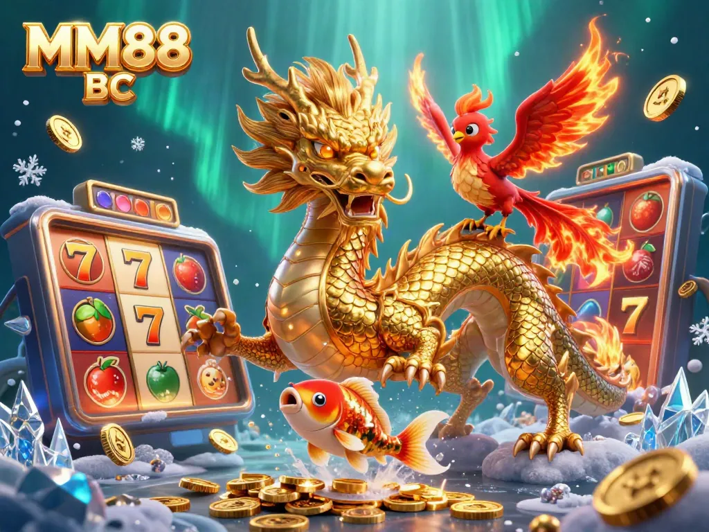 Experience engaging gameplay at MM88 BC with a dazzling 3D illustration of dragons and vibrant slots.