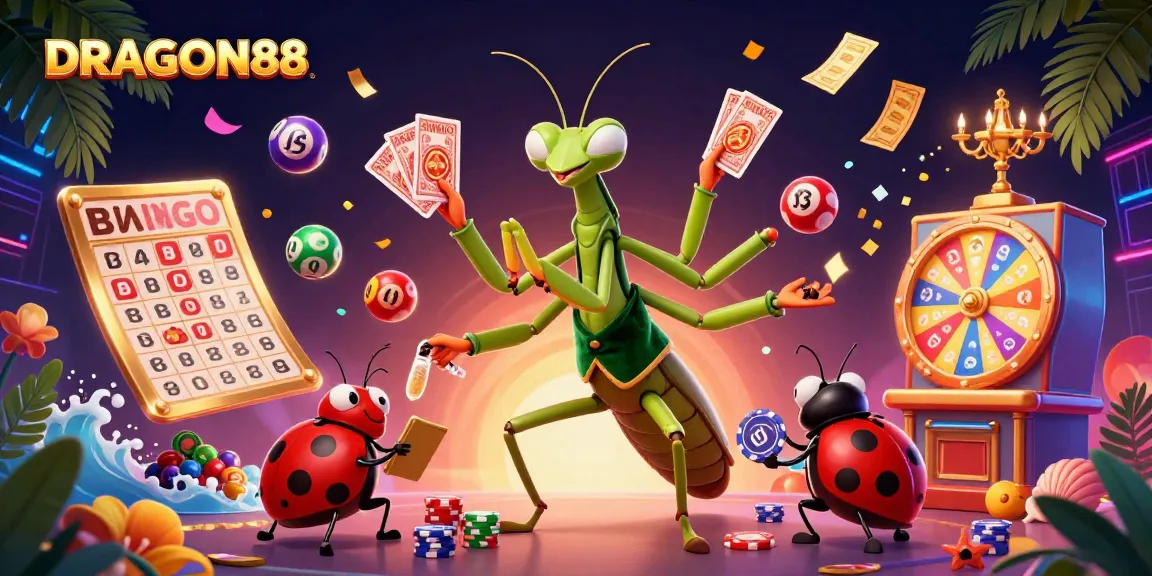 Experience the thrill of DRAGON88 with vibrant casino characters and colorful game elements.