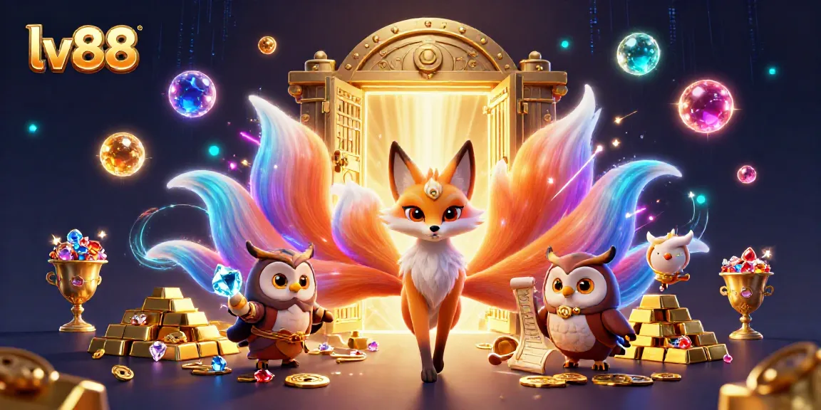 Experience thrilling gameplay at lv88 with vibrant fantasy characters and dazzling treasures in a captivating casino illustration.