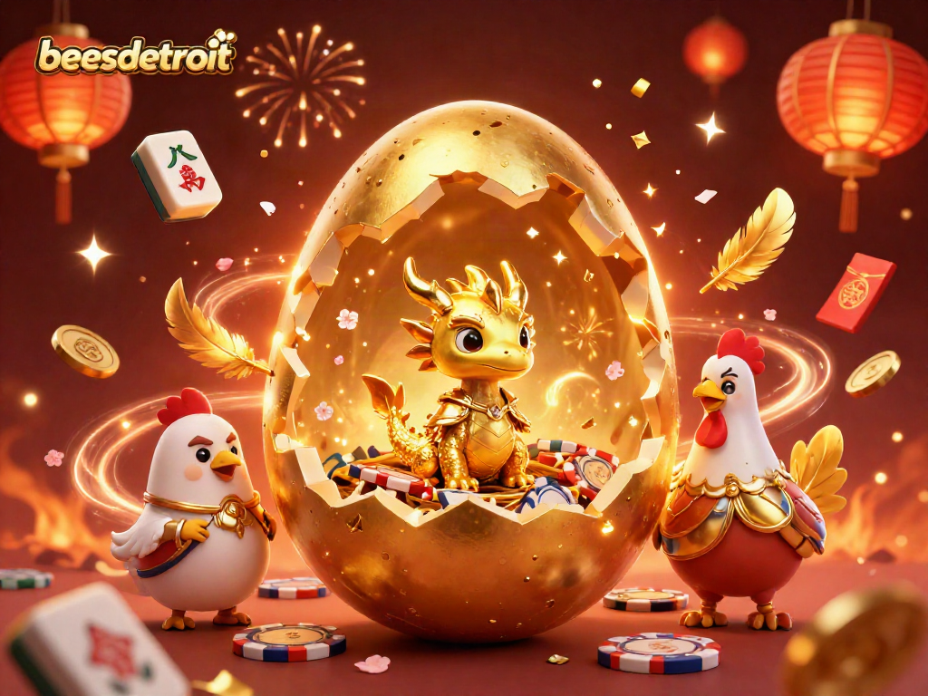 Play thrilling games at beasdetroit with a golden dragon guarding a nest of poker chips