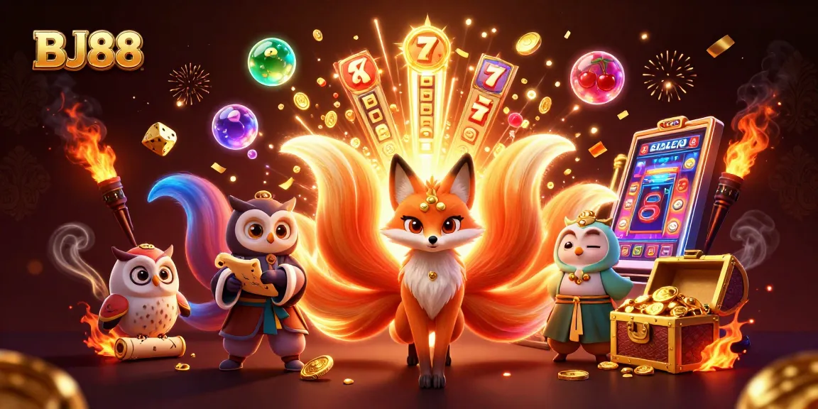 Experience the excitement of BJ88 with vibrant casino elements exploding with energy.