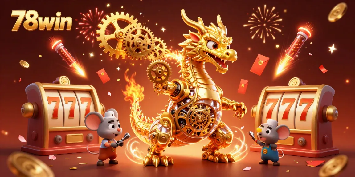 Experience the excitement of 78win with a dynamic casino scene featuring a golden dragon and vibrant gaming elements.
