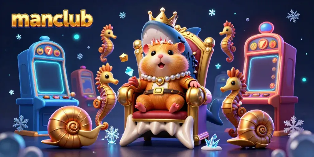 Experience the excitement of manclub's vibrant casino with a golden hamster king and interactive games.