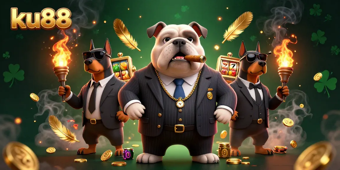 Spin and win on ku88 with a cartoon mafia boss, showcasing luxurious casino elements.